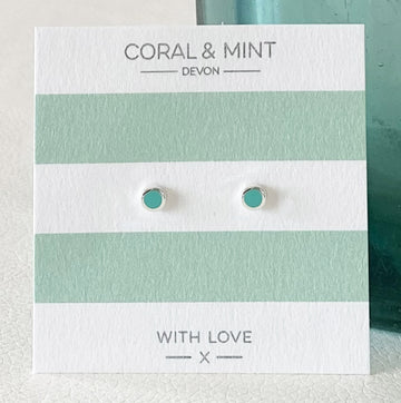 Mini Turquoise enamel circle studs Coral and Mint